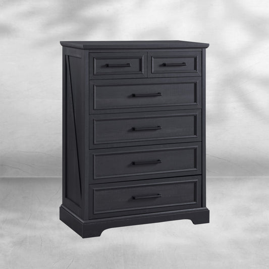 Farmhouse 6-Drawer Black Dresser, Wood Organizer for Bedroom, Living Room 32''