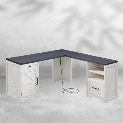 59-inch Farmhouse Computer Desk with File Cabinet