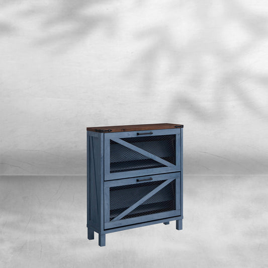 Farmhouse Shoe Cabinet with Flip Drawers and Mesh Doors