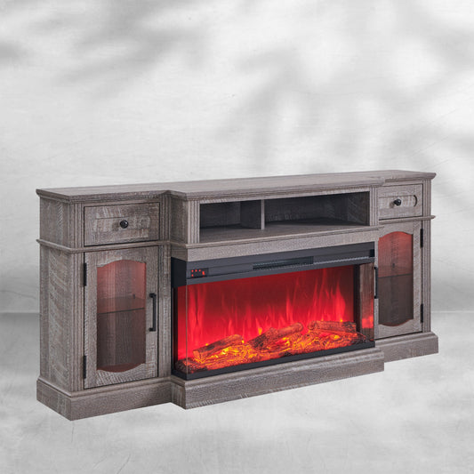 Farmhouse TV Stand with 36" Fireplace & LED - Antique White