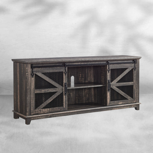 Farmhouse TV Stand for 75 Inch TV, Rustic Oak