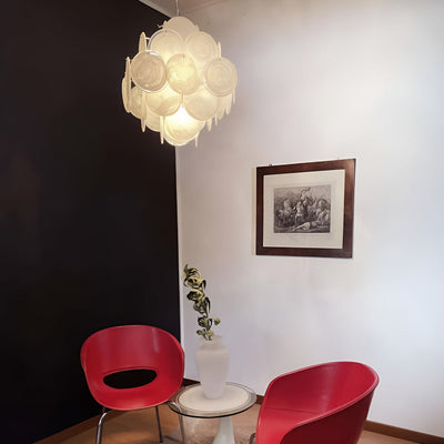 Murano-Style Chandelier 36 White Disks