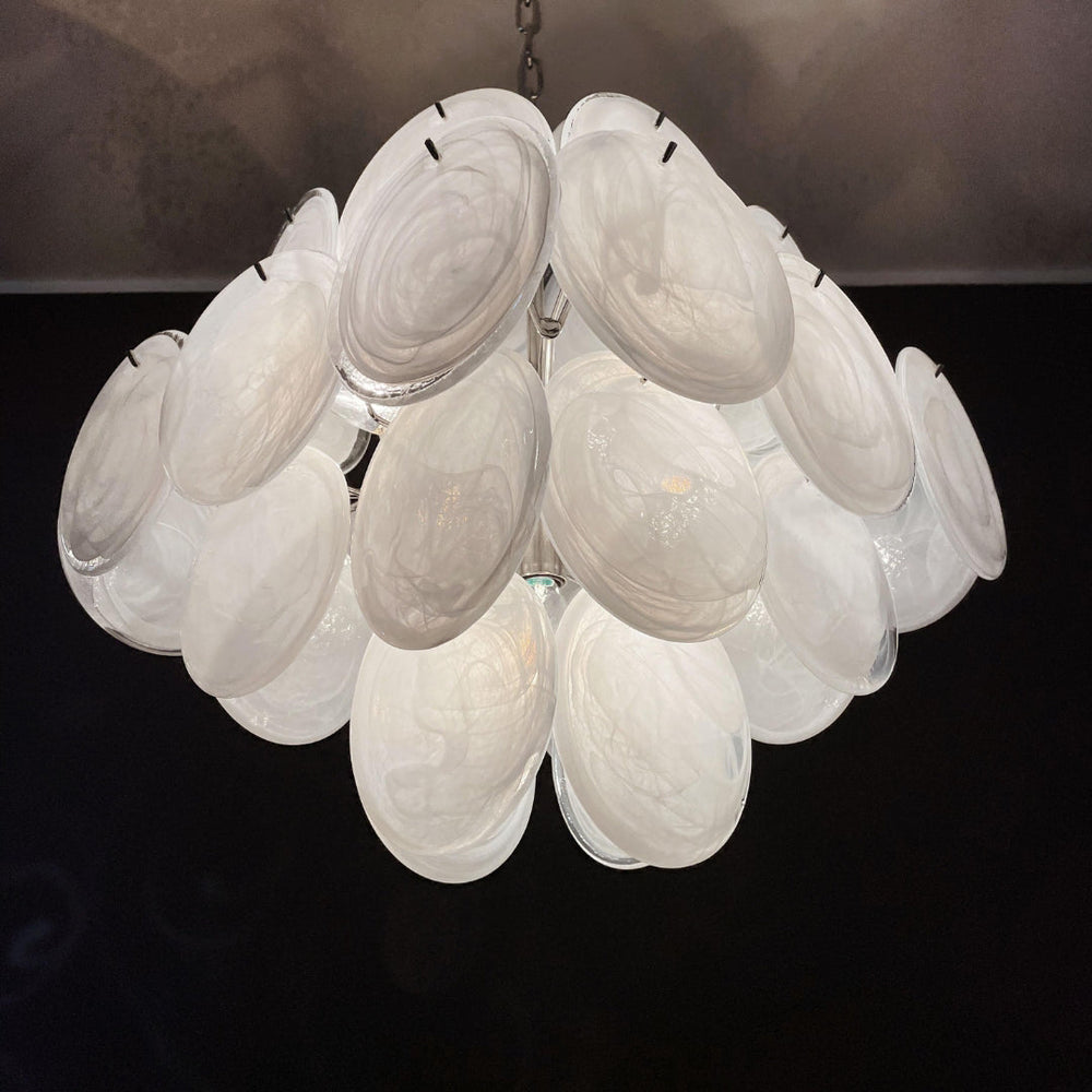 Murano-Style Chandelier 36 White Disks