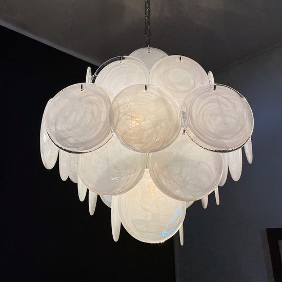 Murano-Style Chandelier 36 White Disks