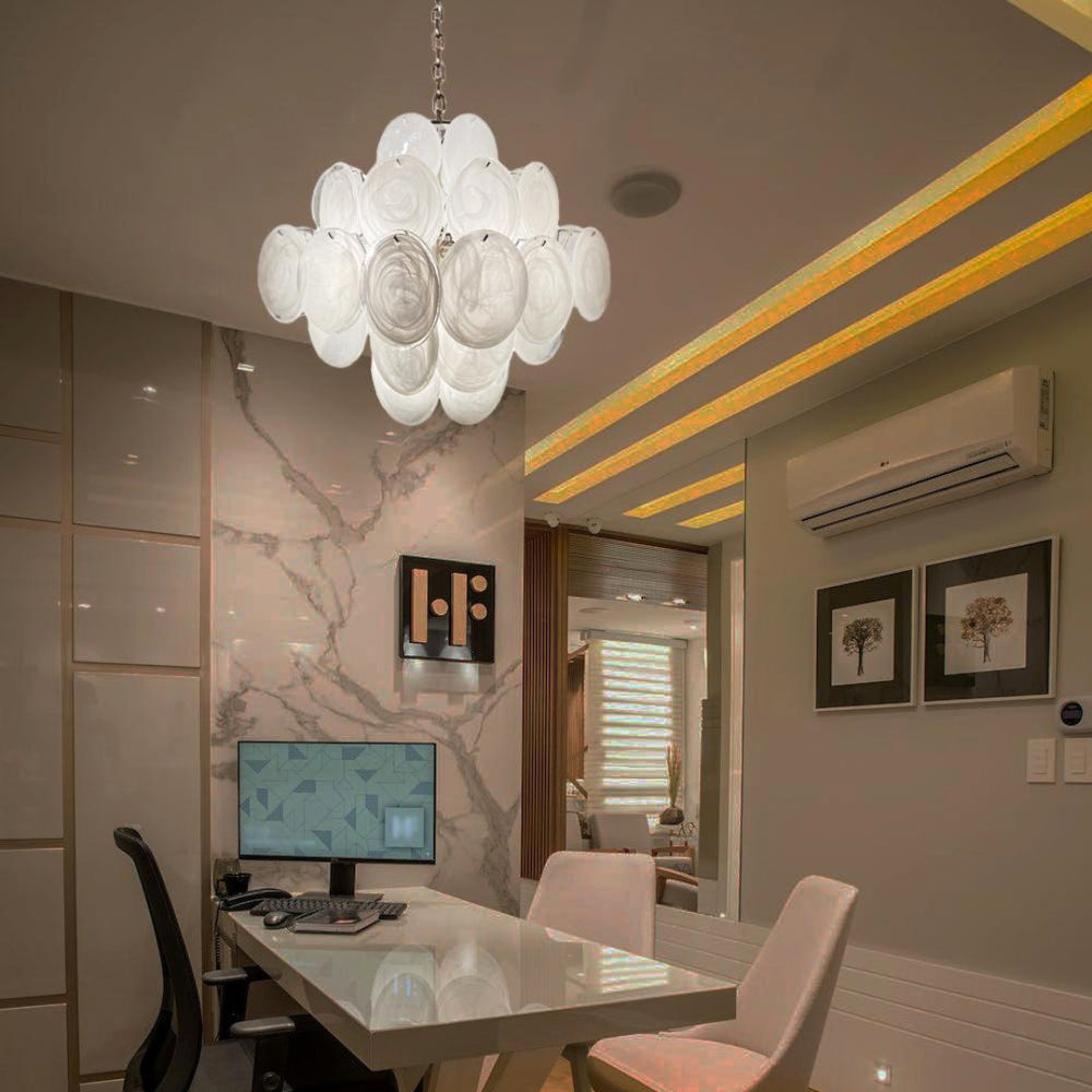 Murano-Style Chandelier 36 White Disks