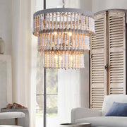 Three Tiered Wood Beaded Chandelier