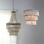 Three Tiered Wood Beaded Chandelier