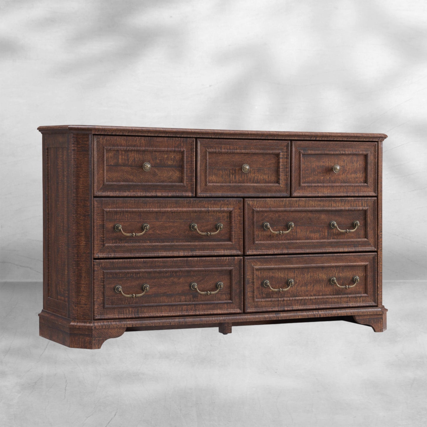 Farmhouse 7 Drawer Dresser Wide Wood Rustic Chest Organizer