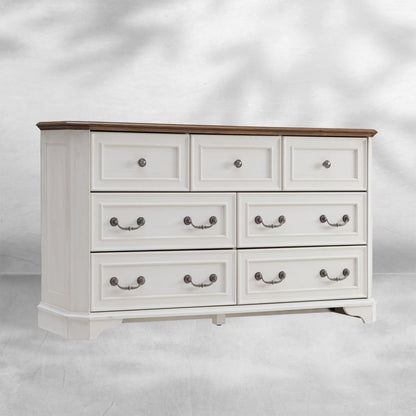Farmhouse 7 Drawer Dresser Wide Wood Rustic Chest Organizer