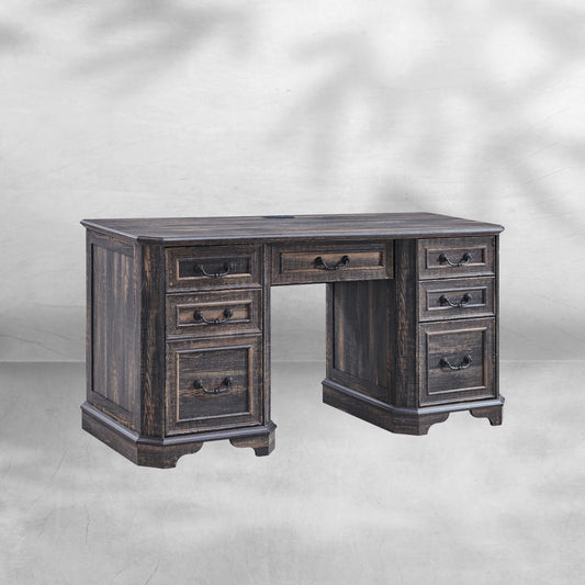 59" Farmhouse Executive Desk with Drawers & Charging Station