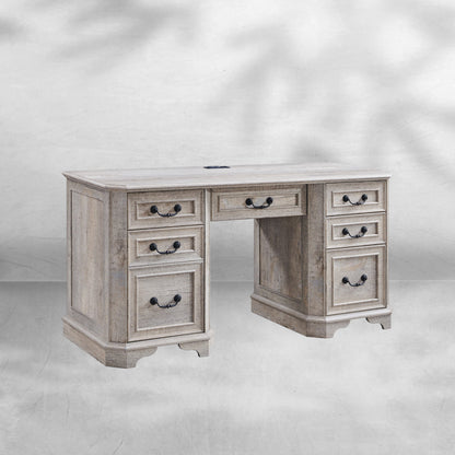 59" Farmhouse Executive Desk with Drawers & Charging Station