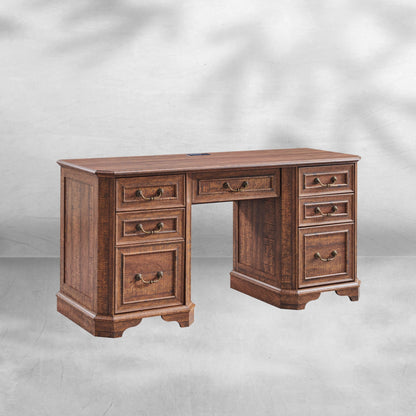 59" Farmhouse Executive Desk with Drawers & Charging Station