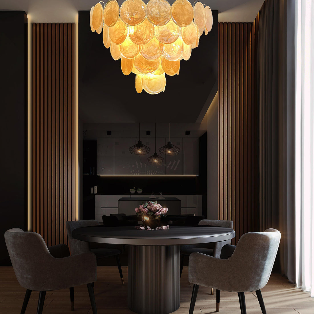 Vintage Murano-Style 27.6" Disks Chandelier