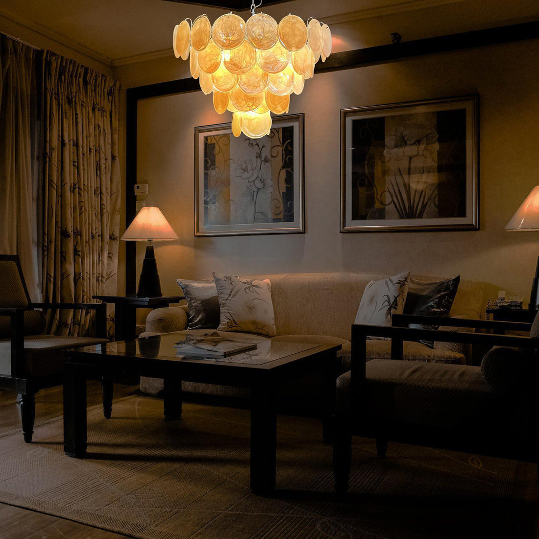 Vintage Murano-Style 27.6" Disks Chandelier