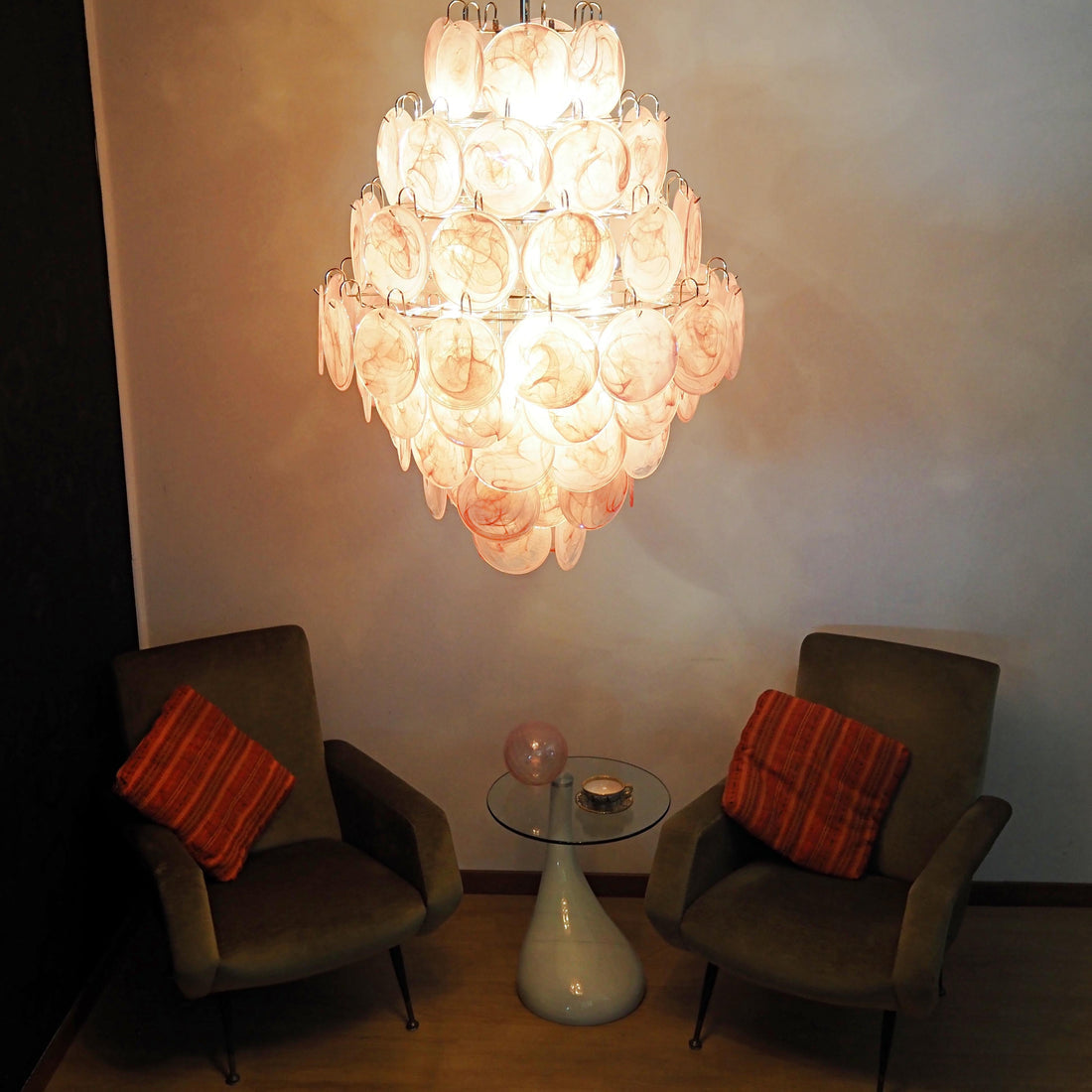 Vintage Murano-Style Disks Chandelier 29.5"