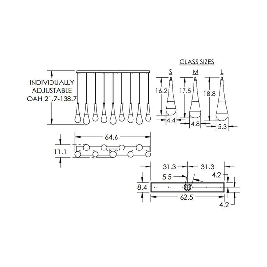 Soltaire Raindrop Rectangle  LED Chandelier
