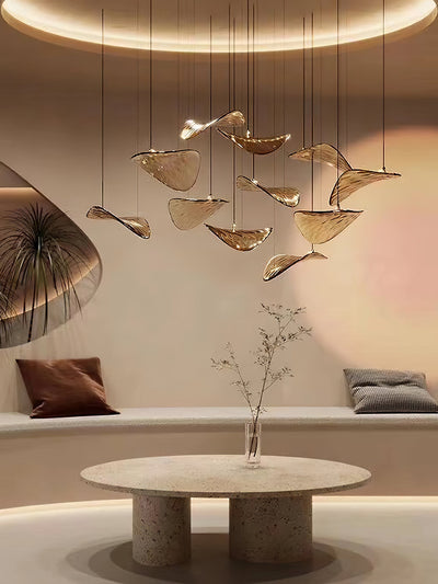 Galaxy Wave Floating Leaf Crystal Spiral Chandelier