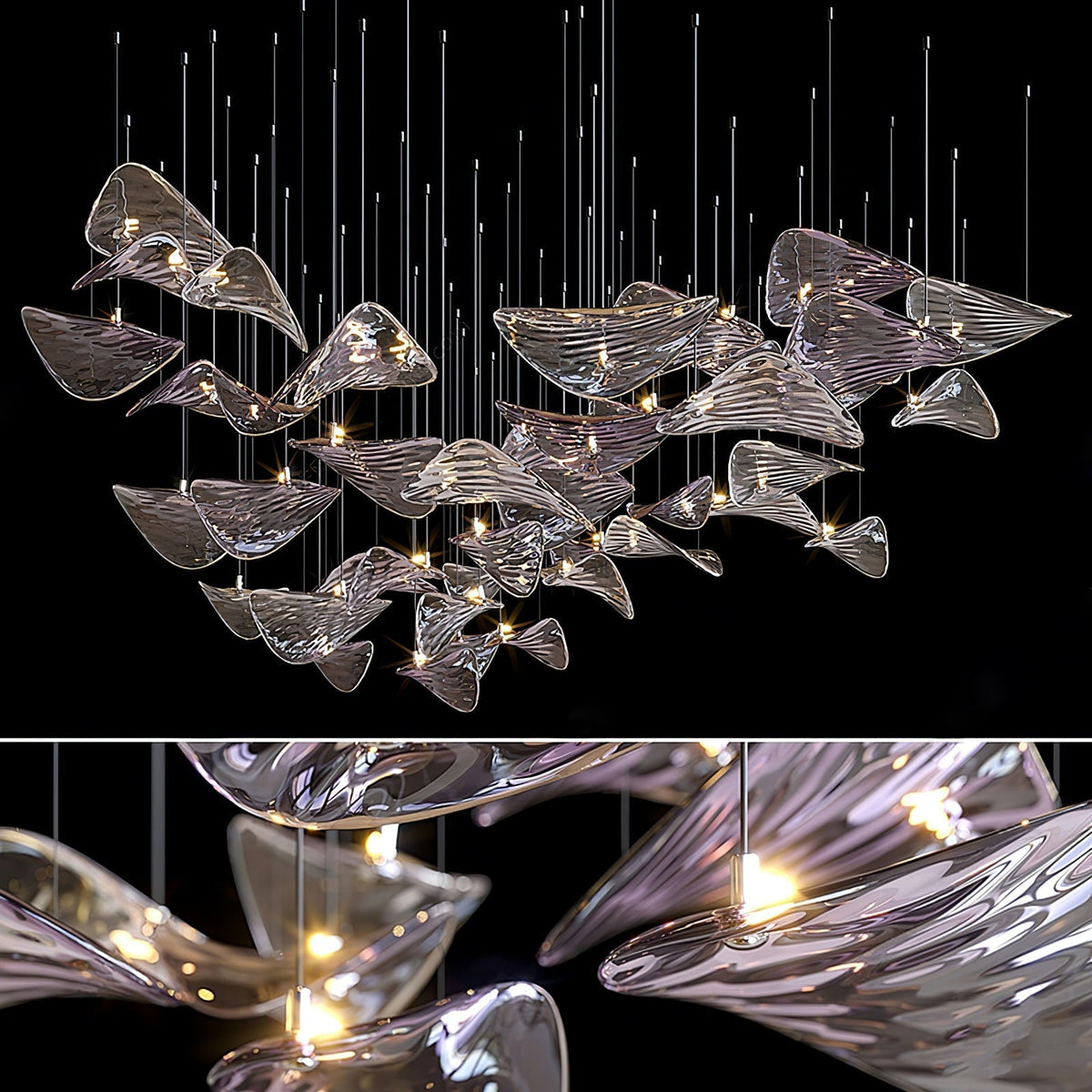 Galaxy Wave Floating Leaf Crystal Spiral Chandelier