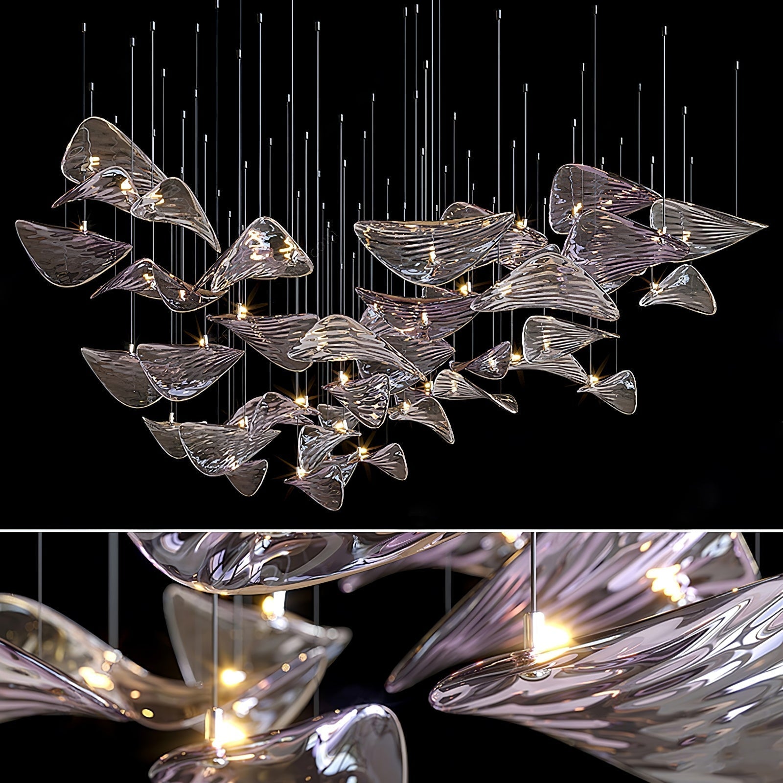 Galaxy Wave Floating Leaf Crystal Spiral Chandelier