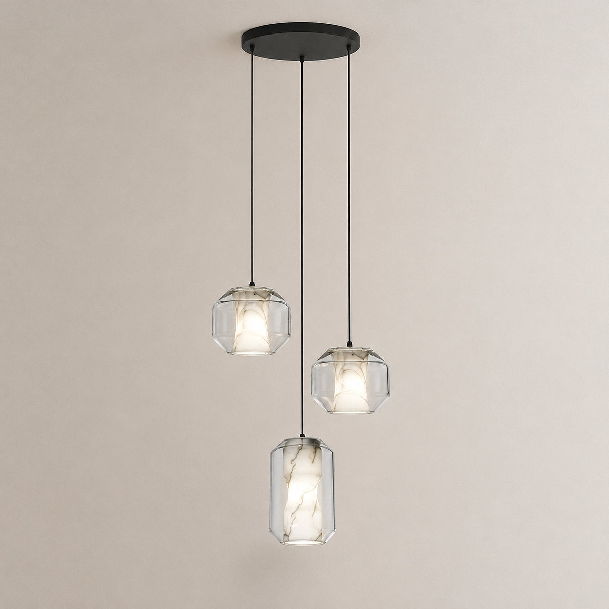 Cylinder Pendant Light in Alabaster and Glass