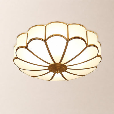 Flower Shape Glass Recessed Ceiling Light, 13.8~23.6-Inch x H 6.1`7.9-Inch, Brass & White for Living Room