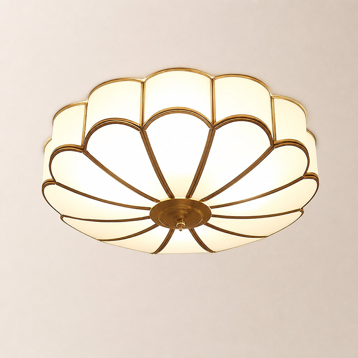 Flower Shape Glass Recessed Ceiling Light, 13.8~23.6-Inch x H 6.1`7.9-Inch, Brass & White for Living Room