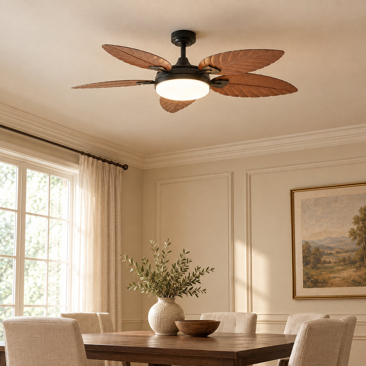 LED Ceiling Fan with Walnut Leaf Blades