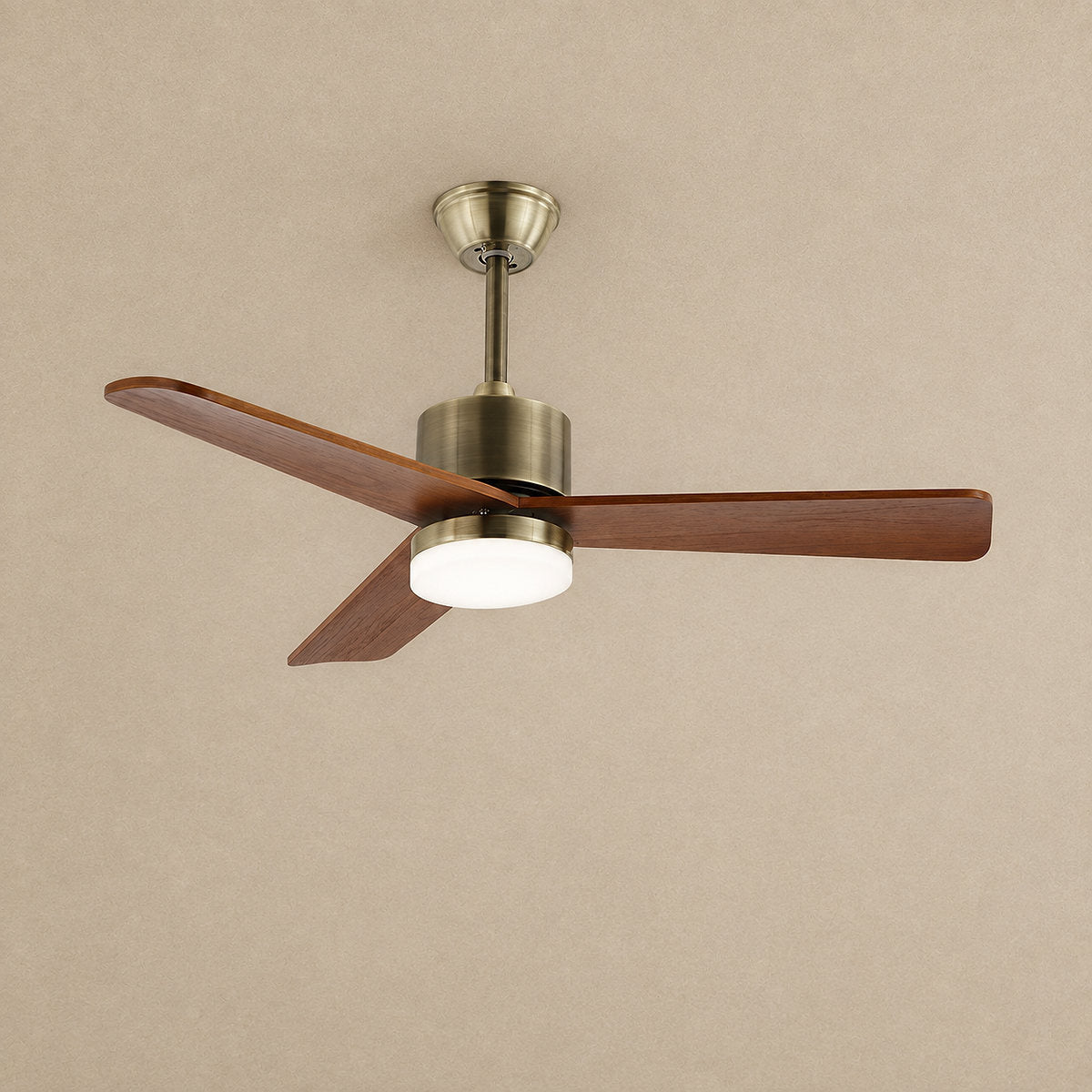 Zephyr Wooden 42"/52" Ceiling Fan Light, 42-Inch x H 11.8-Inch, Model A~D Antique bronze & Walnut, Three-Color Light for Living Room