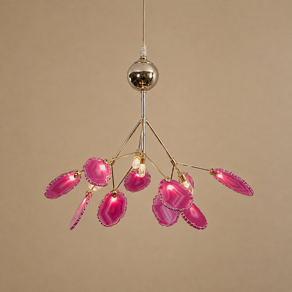 Rose Gold Chandelier with Natural Stone Slices