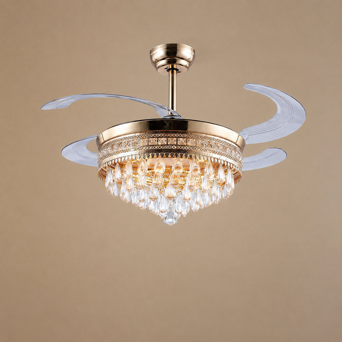 Tricolordeer Retractable Blade Crystal Chandelier Ceiling Fan