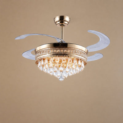 Tricolordeer Retractable Blade Crystal Chandelier Ceiling Fan