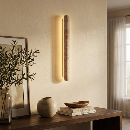 Liora Travertine Wall Lamp, 3.1-Inch x H 13.8~35.4-Inch, Yellow Travertine, Warm Light for Living Room & Dining Room