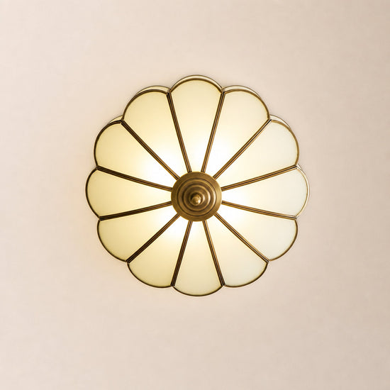 Flower Shape Glass Recessed Ceiling Light, 13.8~23.6-Inch x H 6.1`7.9-Inch, Brass & White for Living Room