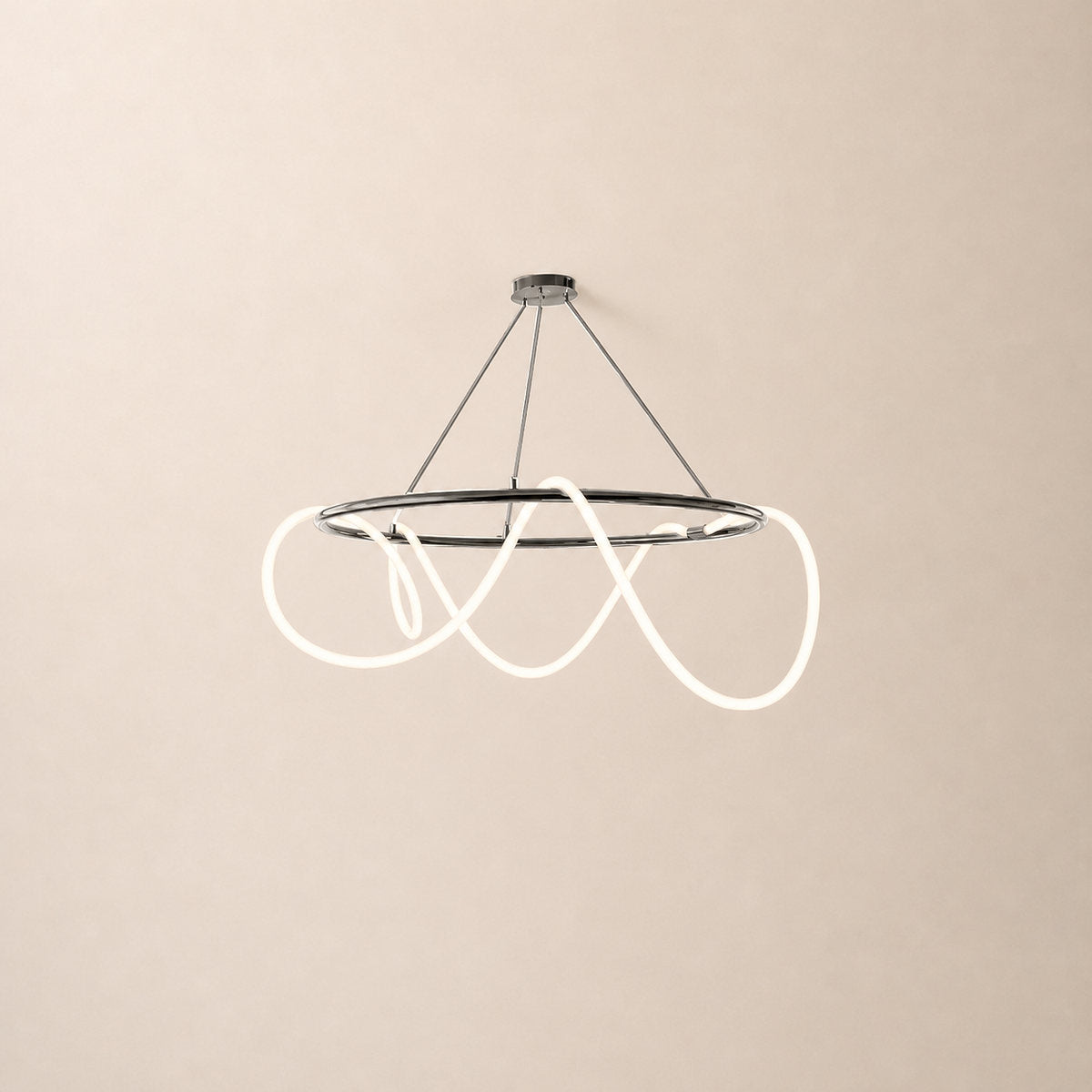Sculptural Curved Linear and Round LED Chandelier