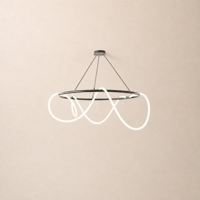 Sculptural Curved Linear and Round LED Chandelier