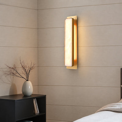 Velmora Alabaster Wall Lamp, 5.1-Inch x H 20.1-Inch, Gold & White, Warm Light for Living Room & Dining Room