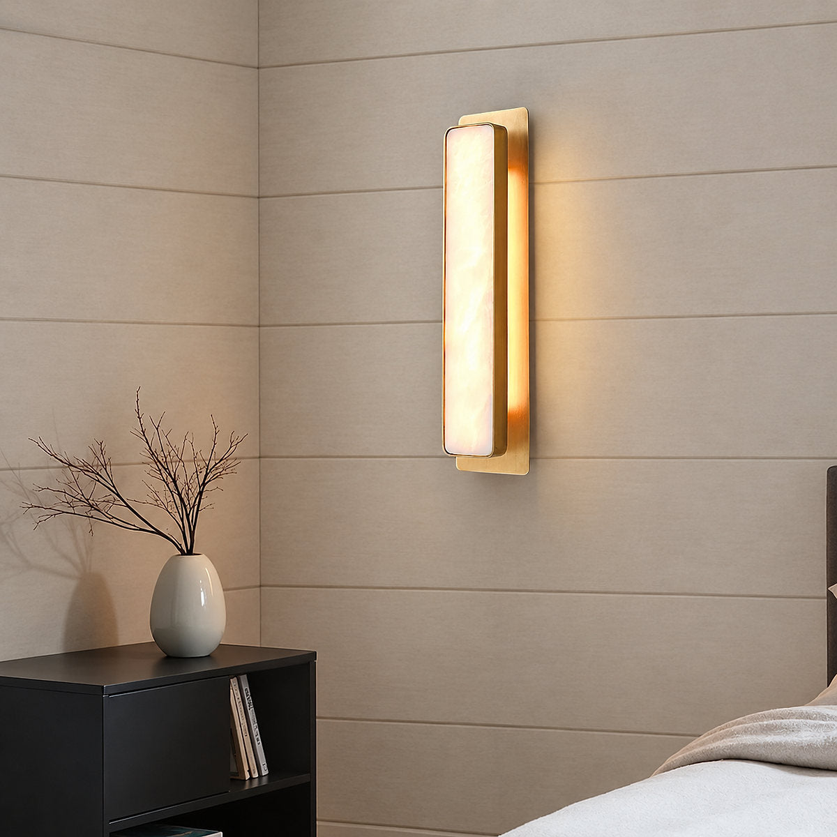 Velmora Alabaster Wall Lamp, 5.1-Inch x H 20.1-Inch, Gold & White, Warm Light for Living Room & Dining Room