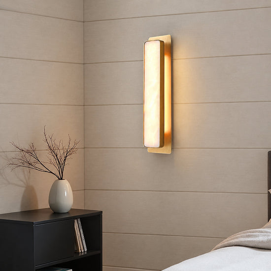 Velmora Alabaster Wall Lamp, 5.1-Inch x H 20.1-Inch, Gold & White, Warm Light for Living Room & Dining Room