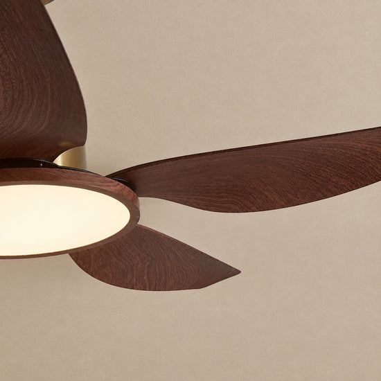 Sirocco Breeze Ceiling Fan Light, 42~48-Inch x H 13.8-Inch, Walnut Grain & Gold & White, Three-Color Light for Living Room