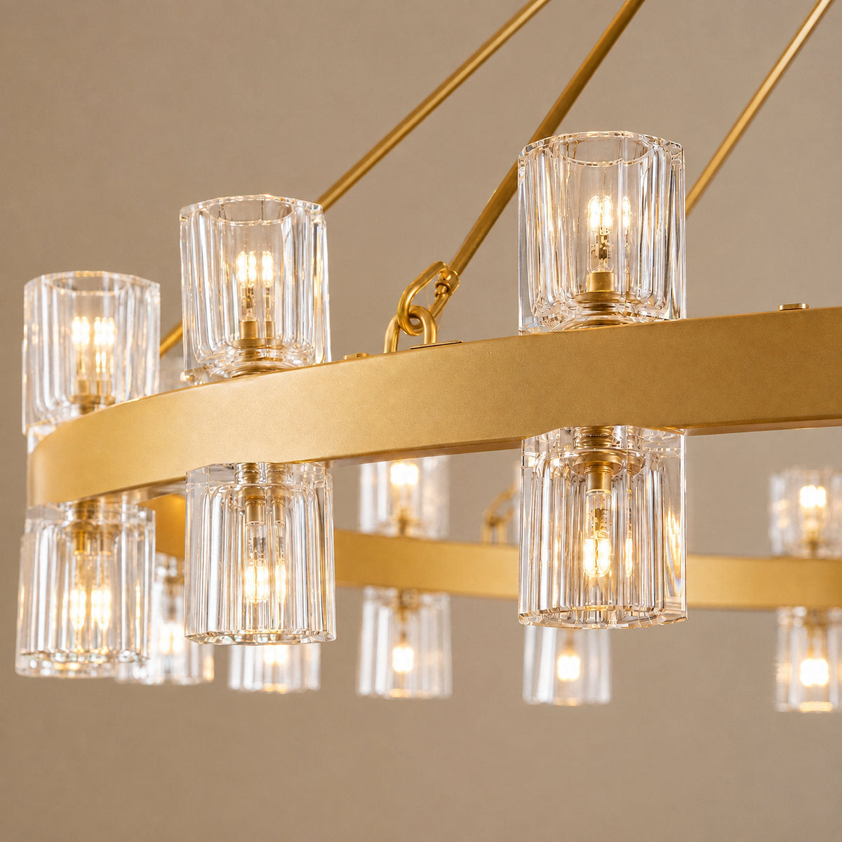 Tricolordeer Brass Ring Chandelier with 48/60 Lights (Brushed Brass / Matte Black)