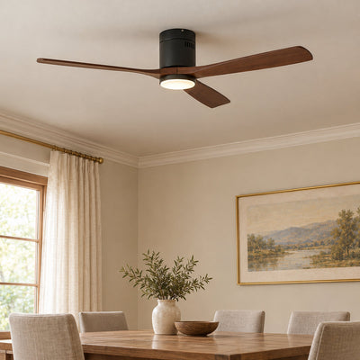 Low-Profile Flush Mount Ceiling Fan with LED Disc Light