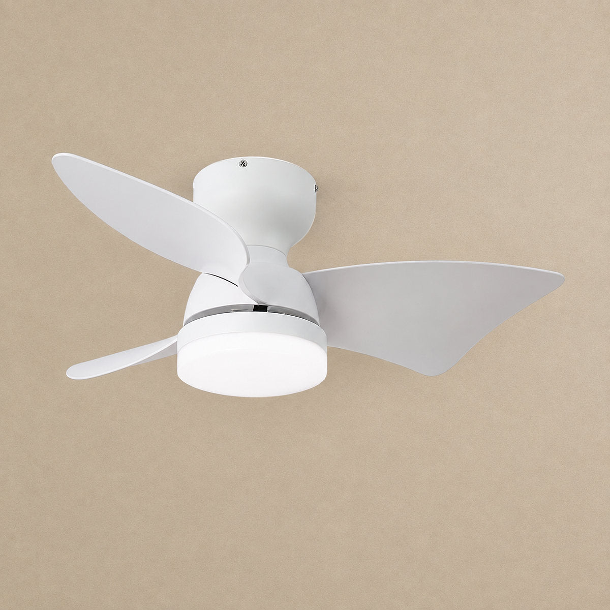 Calix 28" Ceiling Fan Light, 28-Inch x H 9.8-Inch, Model A Natural Wood Grain & White, Three-Color Light for Living Room