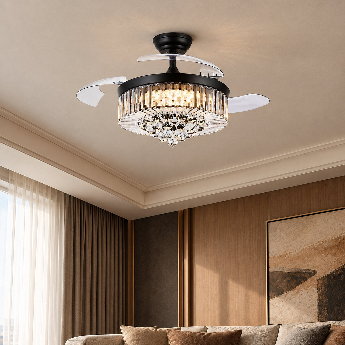 Invisible-Blade Crystal Chandelier Ceiling Fan