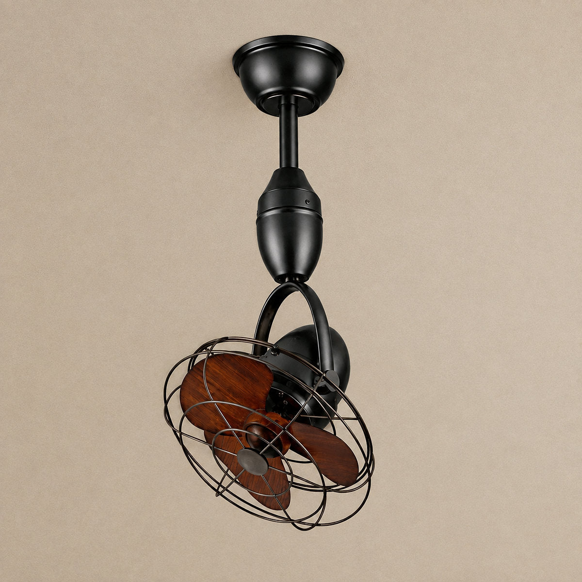 Venturo Cage Ceiling Fan Light, 12-Inch x H 23.6-Inch, Black & Walnut for Living Room