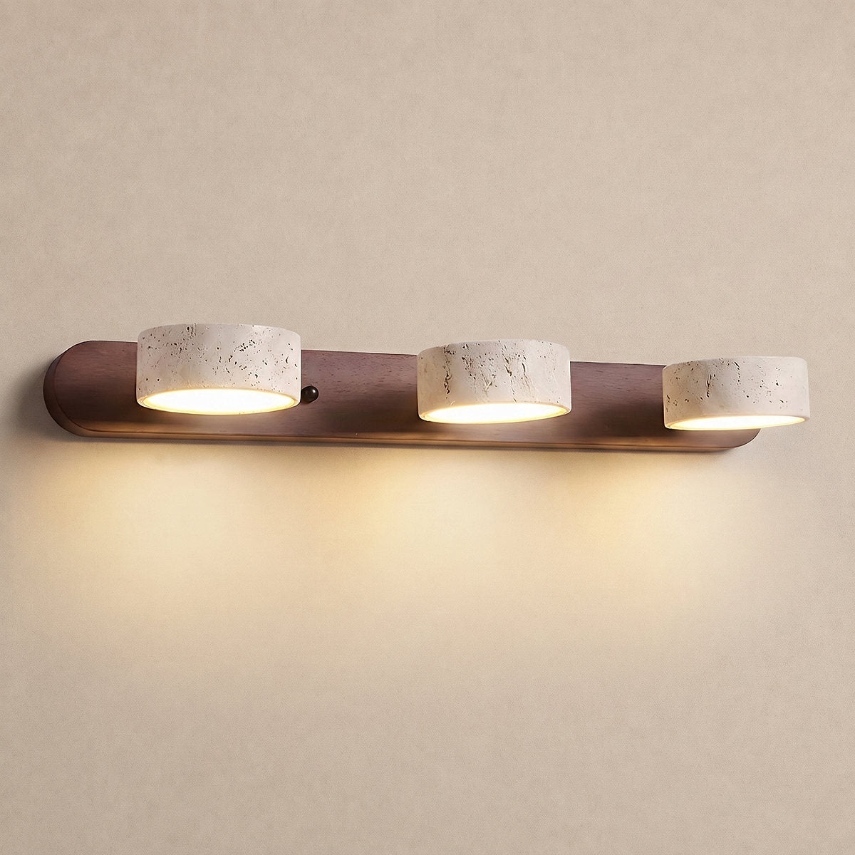Travertine Duo Rechargeable Wall Lamp, 12.6-Inch ~27.6-Inch, Wood & Yellow Travertine, Three-Color Light & USB Charging for Bedroom & Living Room