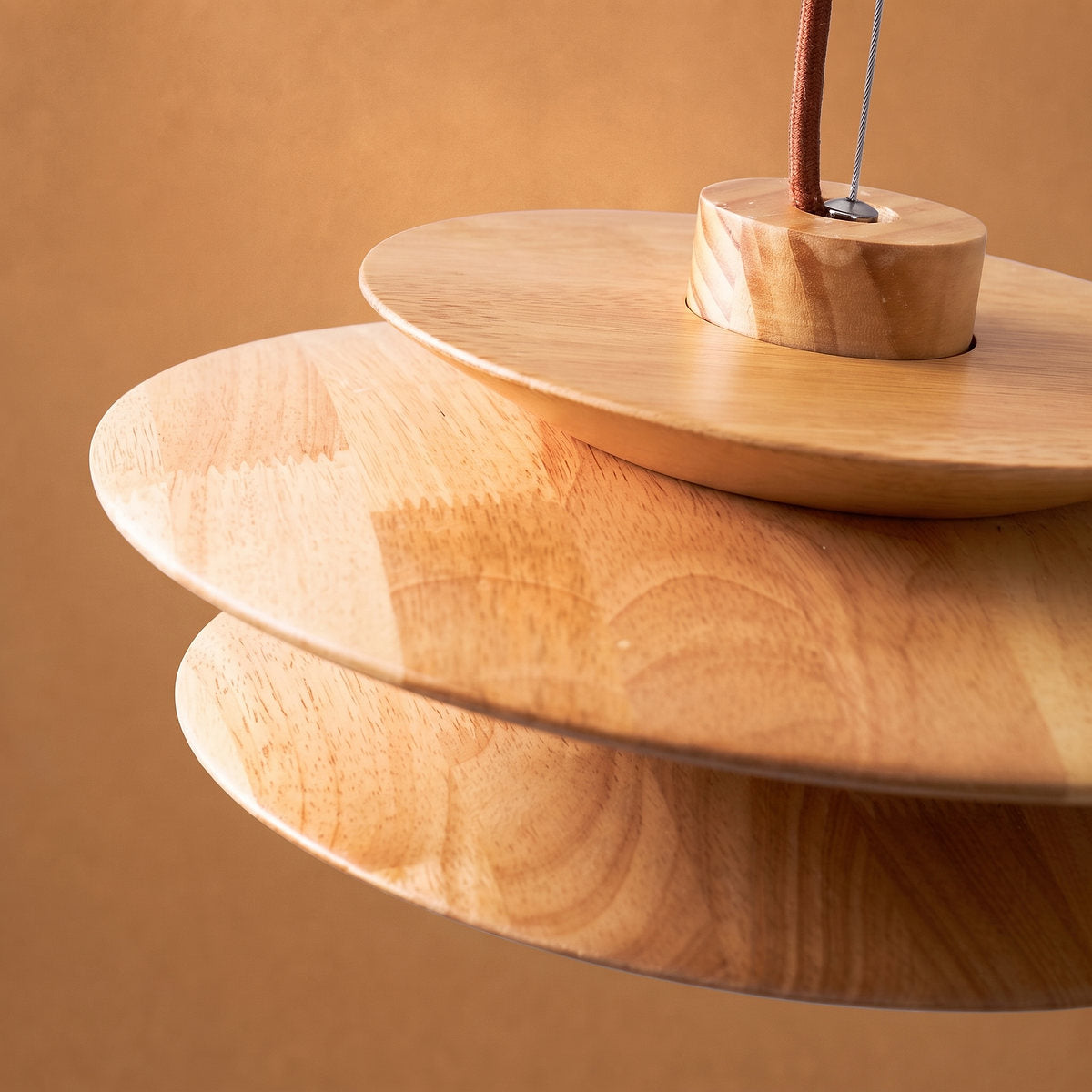 Cascade Wooden Disc Pendant Light, 11.8-Inch x H 5.9-Inch, Nature wood for Dining Room & Living Room