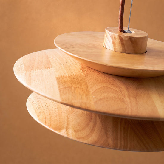 Cascade Wooden Disc Pendant Light, 11.8-Inch x H 5.9-Inch, Nature wood for Dining Room & Living Room