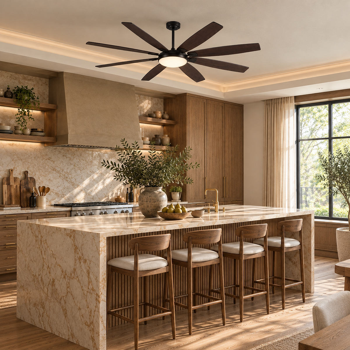 Eight-Blade LED Disc Ceiling Fan in Walnut
