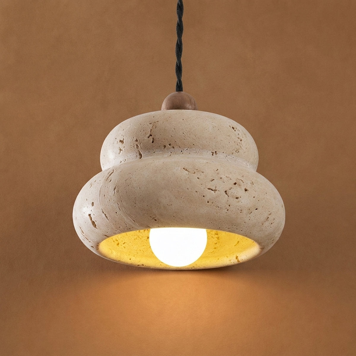 Walnut and Travertine Pendant Lamp Yellow Travertine for Dining Room & Living Room