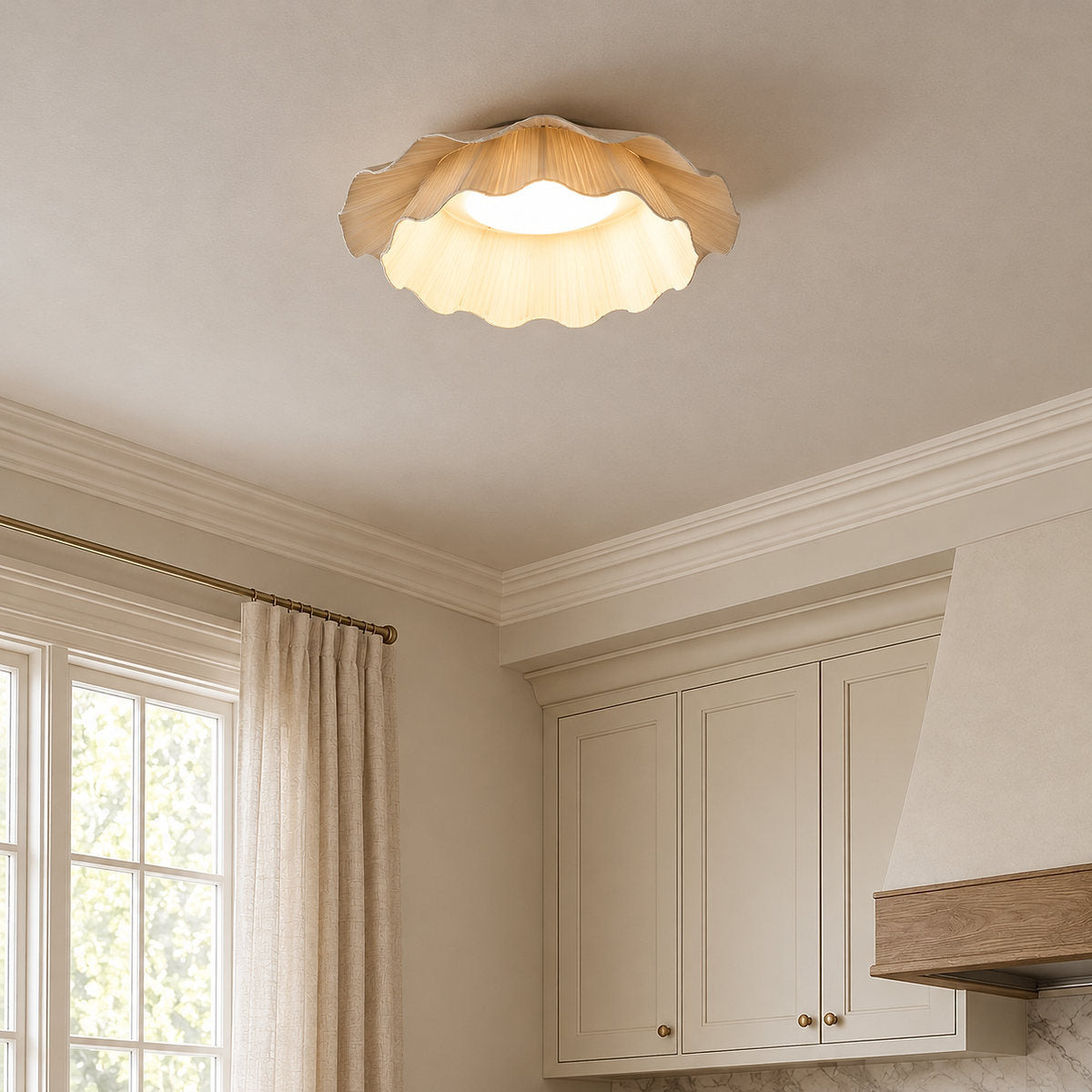 Tricolordeer Pleated Brass Flush Mount Ceiling Lamp